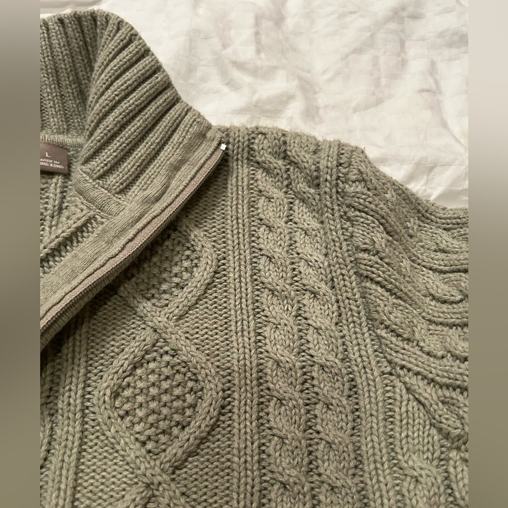 Women’s Cable Knit 100% Cotton 1/4 Zip Sweater in sage Green - Picture 7 of 13